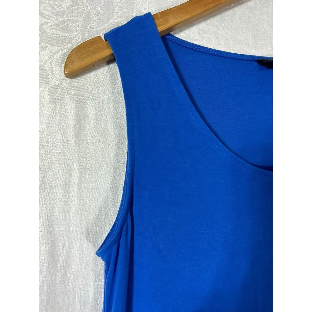 J Jill Wearever Tank Dress XS Blue Midi Maxi Ruffle Stretch Travel Jersey - Picture 3 of 9